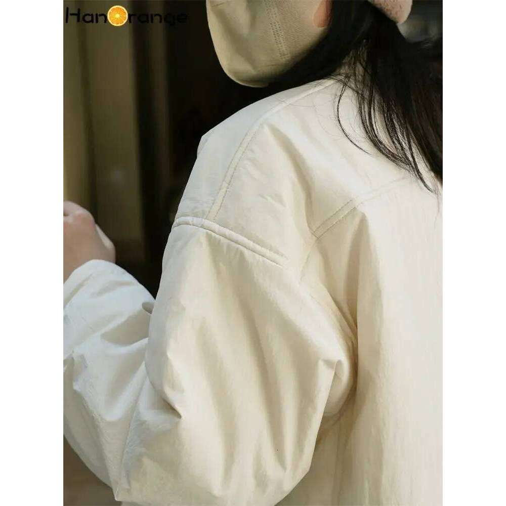 HanOrange 2024 Winter Single Breasted Lazy Parkas Women Cotton Padded Jacket Loose Silhouette Warm Coat Female Apricot, Navy