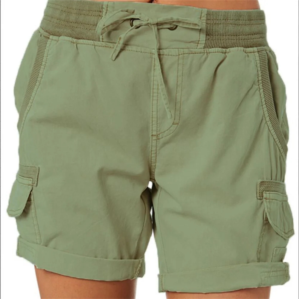 Women Shorts Cargo Pants Shorts Elastic Waist Short Pants Cotton Linen Pocket Summer Beach Solid Color Sliming Comfot Breathable 250614