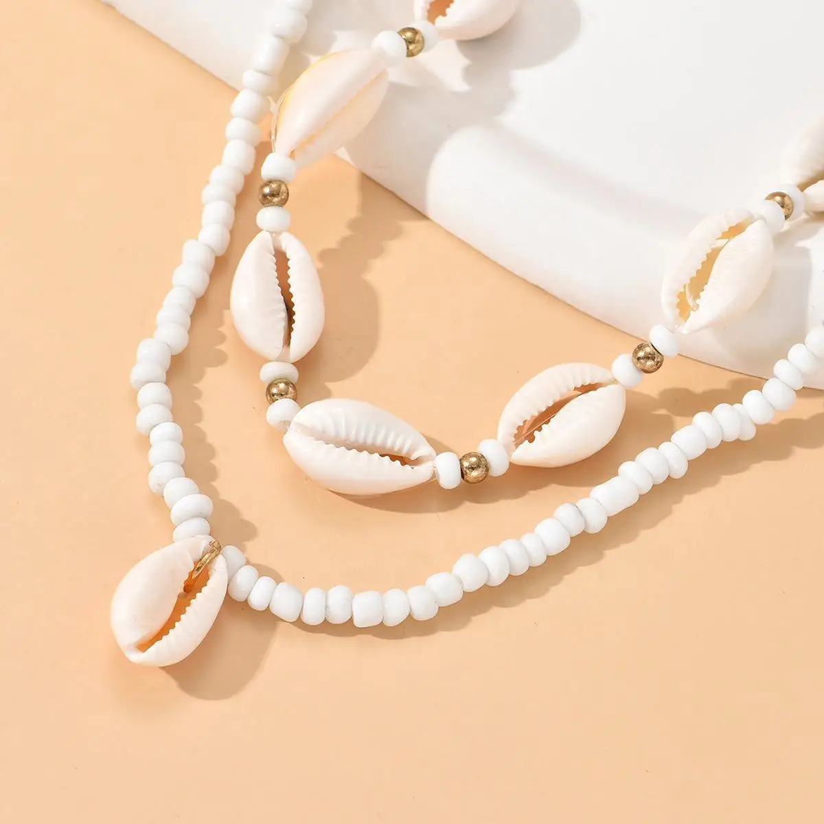 2Pcs Bohemian Shell Necklace for Women Beach Style Rice Beads Choker for Vacation 250616