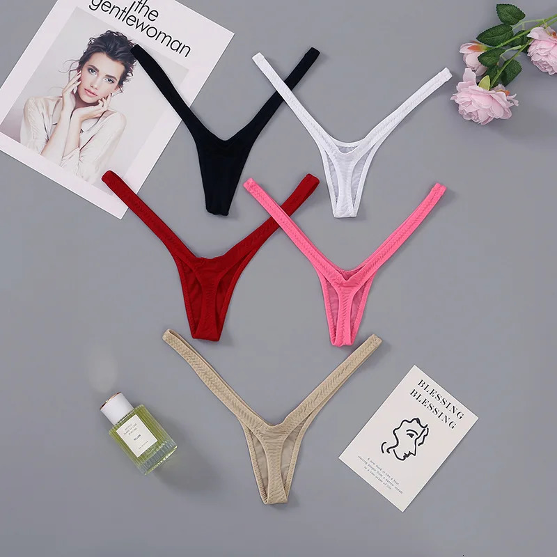 4PCS Thong Sexy Low Waist Mini Panties Deep V Womens Breathable One Line Bikini Bottom Female Panty Women Underwear 250609