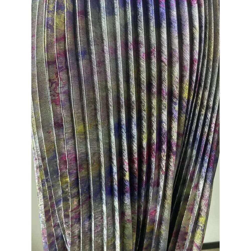 Shiny Colorful High Waist Midi Spring/Summer Fashion Trends Elastic Waistband Pleated Skirt Old Money Style
