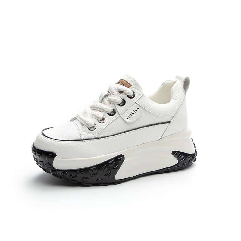 Leather Surface Platform Dad For Women, Autumn 2025 New New Lightweight Hidden Heel Casual Sneakers, Thick Sole Single Shoes