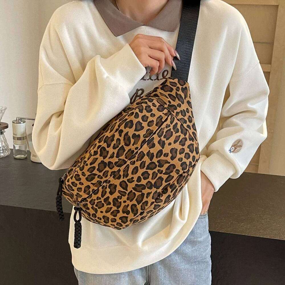 Summer New Fashion Leopard Print Street Trend Waist Chest Canvas Belt Bag Women s Shoulder Crossb bag