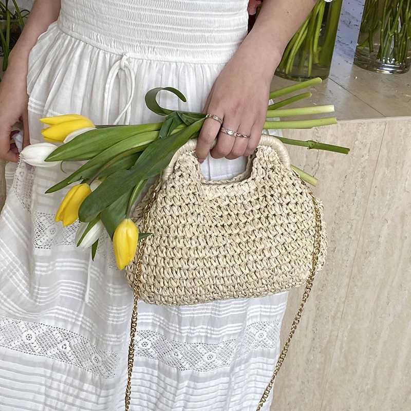 MOODS Raffia Straw Fabric Woven Top-handle Bag And Hat Set For Women Chain Shoulder Crossbody Bag 2025 Summer New Beach Handbags Z250617