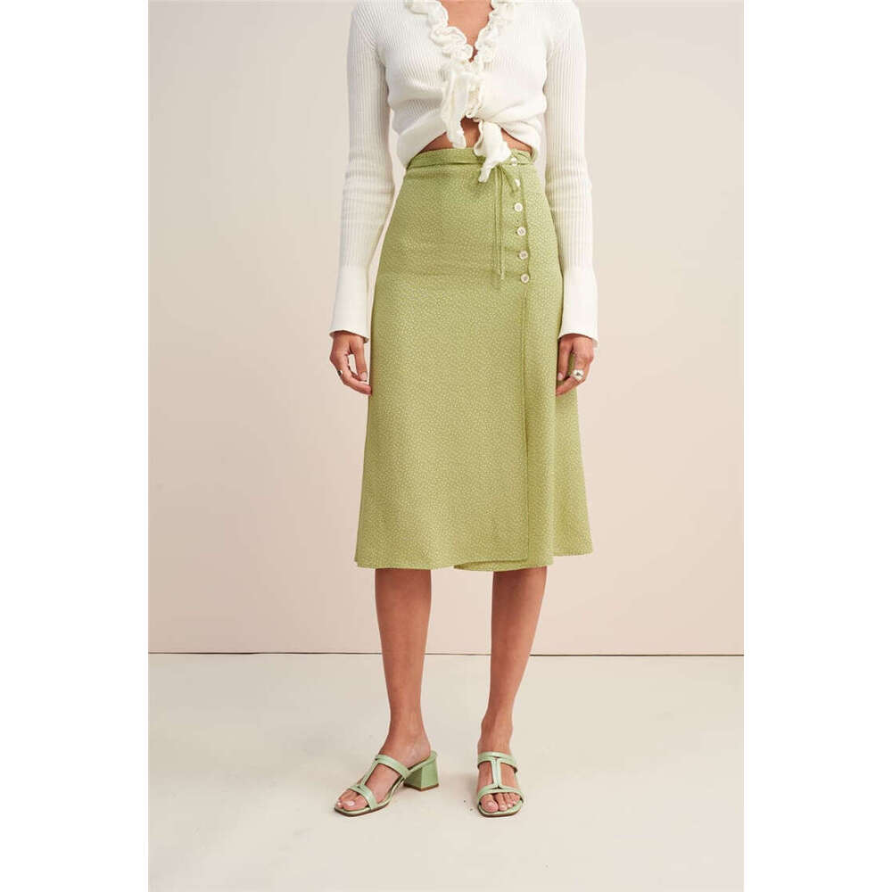 Plus Size Womens Clothing Skirt Dresses N133#ref Rayon Printed Tie Waist Skirt 2025 Summer French Style Womens Fashion