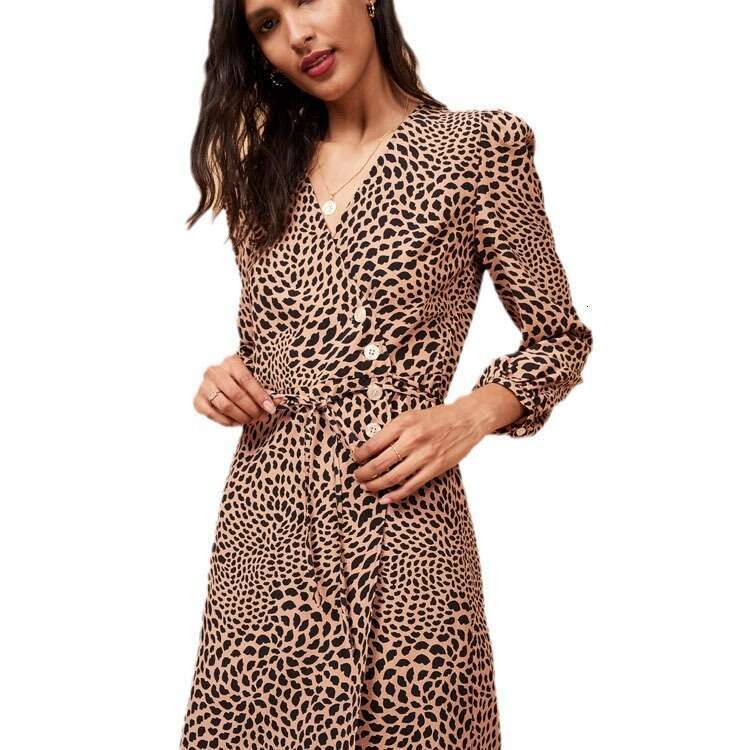 Dresses for Woman Party Designer Dresses for Women Summer Dresses Nrouj # 165 Rayon Leopard Print Dress 2025 Autumn New French Style Womens Fashion