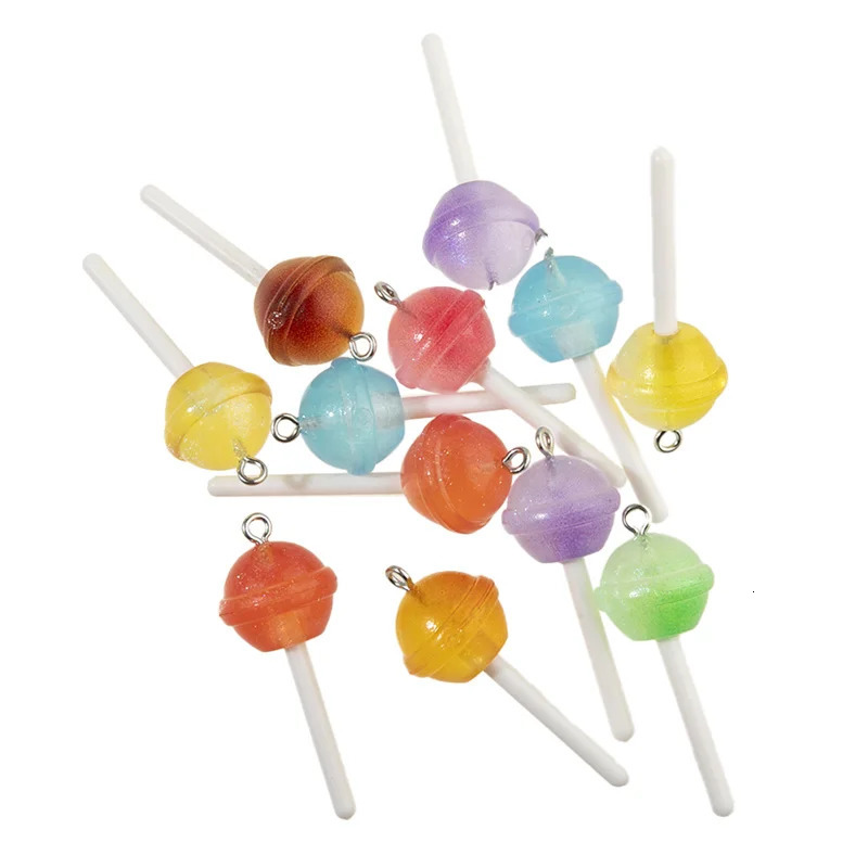 10Pcs Colorful Sugar Candy lollipop Resin Charms Kawaii 3D Pendant Charms For Jewelry Making Suppplies Keychain Diy Crafts 250609