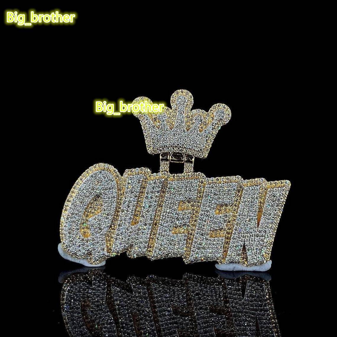 Queen Letter Diamond Pendant Personalized Name 925 Sterling Silver Custom Hip Hop Iced Letter Charm Moissanite Pendants Charms