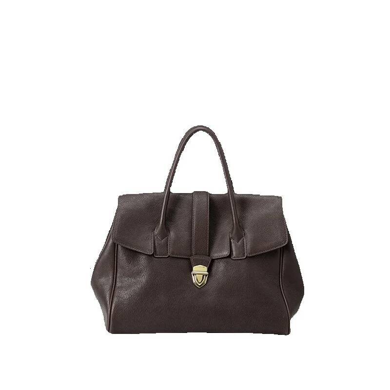 Designer Qiu Zhen Vintage Vegetable Luxury Bag Tanned Top Layer Cowhide Handbag Women's Genuine Leather Bag Large Capacity Commuter Bag Free Ship