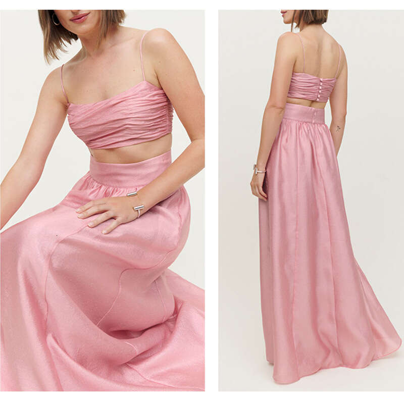 Maxi Dress for Women Party Dresses for Women N817 Summer 2025 Solid Color Square Neck Strap Two-piece Long High Skirt French Vacation Style