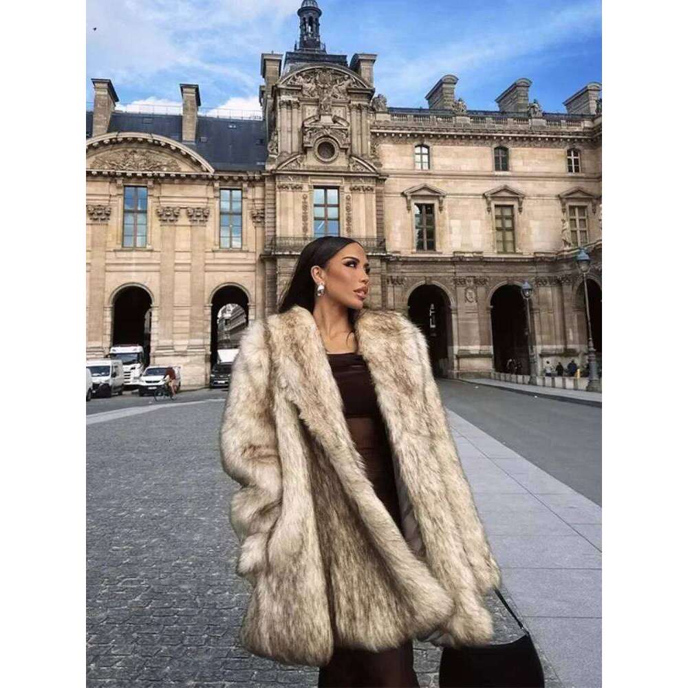 Elegant Fluffy Faux Fur Thicken Long Sleeve Coats Luxurious Turndown Collar Warm Cardigan Jackets 2025 Lady Street Outerwears