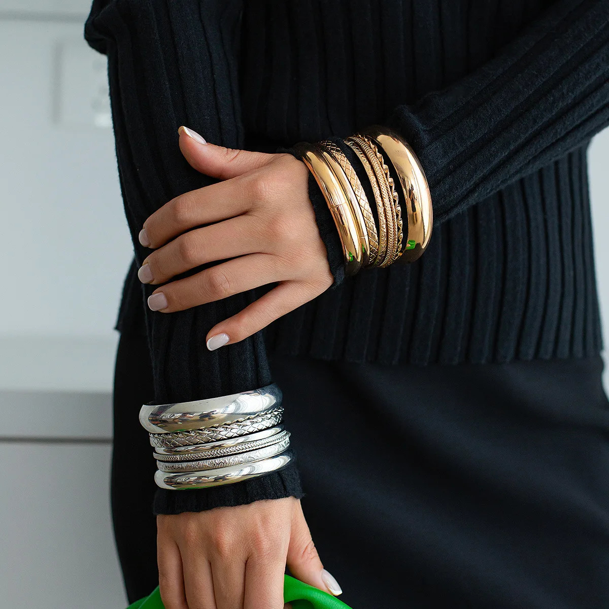 Stainless Steel Bracelets Set for Women Men Twist Texture Bangles Gold Silver Color Geometric Wide Bangles Aesthetic Jewelry 250616
