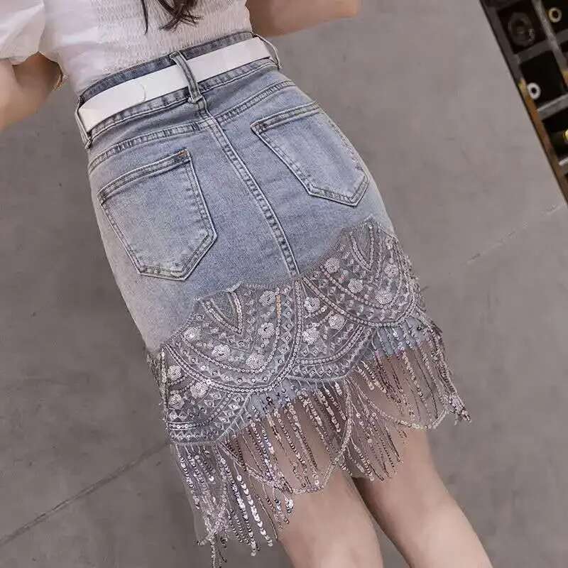 Sequin Wrap Tight Woman Denim Skirt Clothing Trend 2025 New In Summer Vintage Sales Modest Y2k Cheap Jeans Skirts for Women