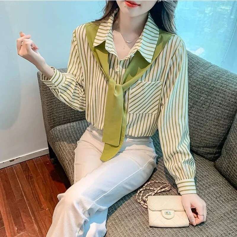 Spring and Autumn Woman Top Full Long Sleeve Shirts Blouses for Women Chiffon Korean Reviews Clothes Style Elegant Luxury S M