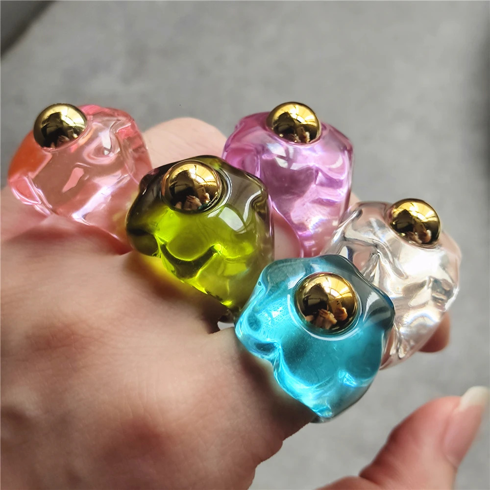 Trendy Colorful Transparent Clear Flower Metal Acrylic Resin Rings HANGZHI for Women Girls Party Jewelry Gifts 250616