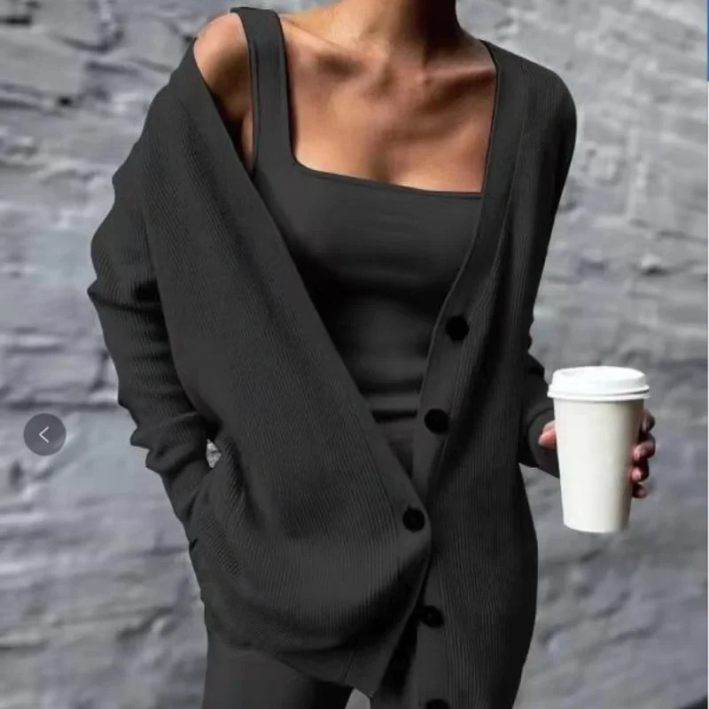 Autumn and Winter Womens Cross-border Knitting Western Womens Jacket Vest Pants Three-piece Set 250616