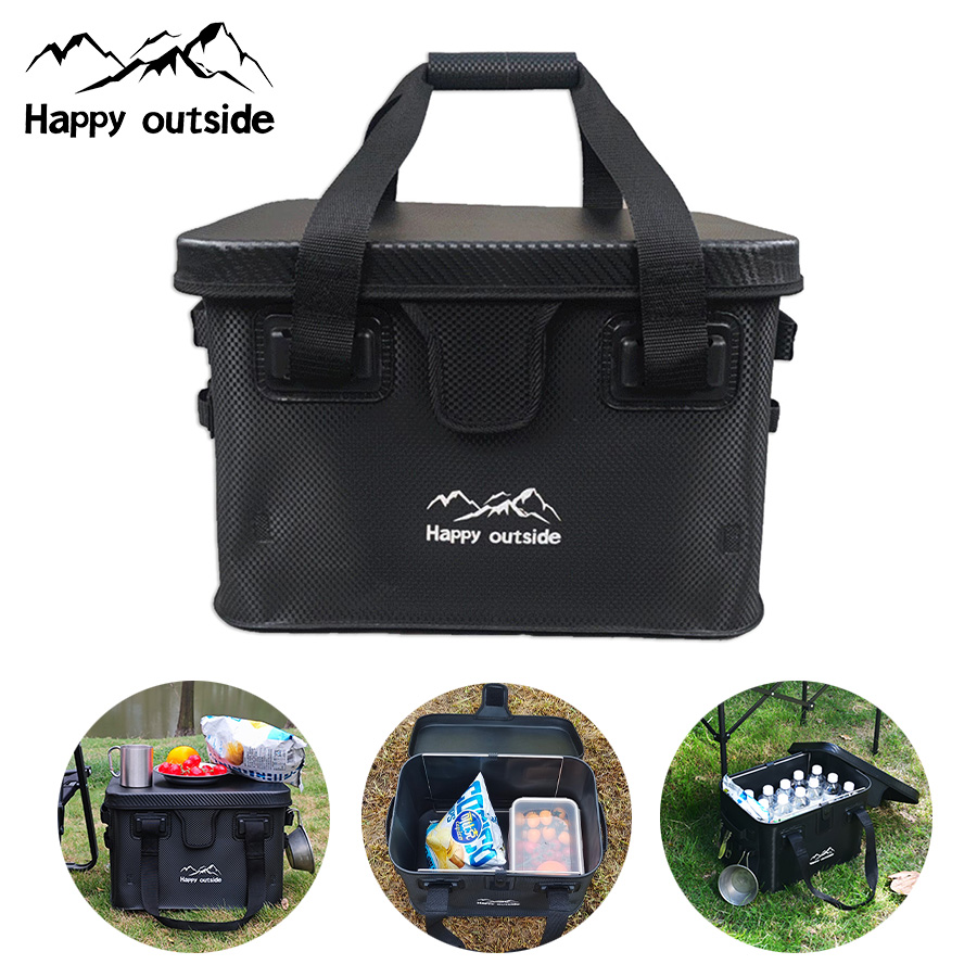 28L Foldable Storage Backpack, Convertible Picnic Table Bag, Tactical Gear Organizer, EVA Waterproof Duffle Bag, Collapsible Camp Desk Pack (Black)