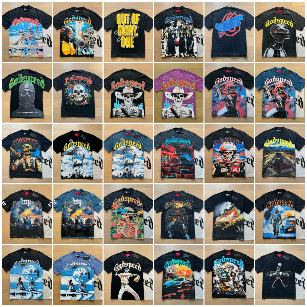 godspeed designer t shirt classic graphic tee mens shirt Vintage printed skull short sleeve wash water to make old cotton short sleeve