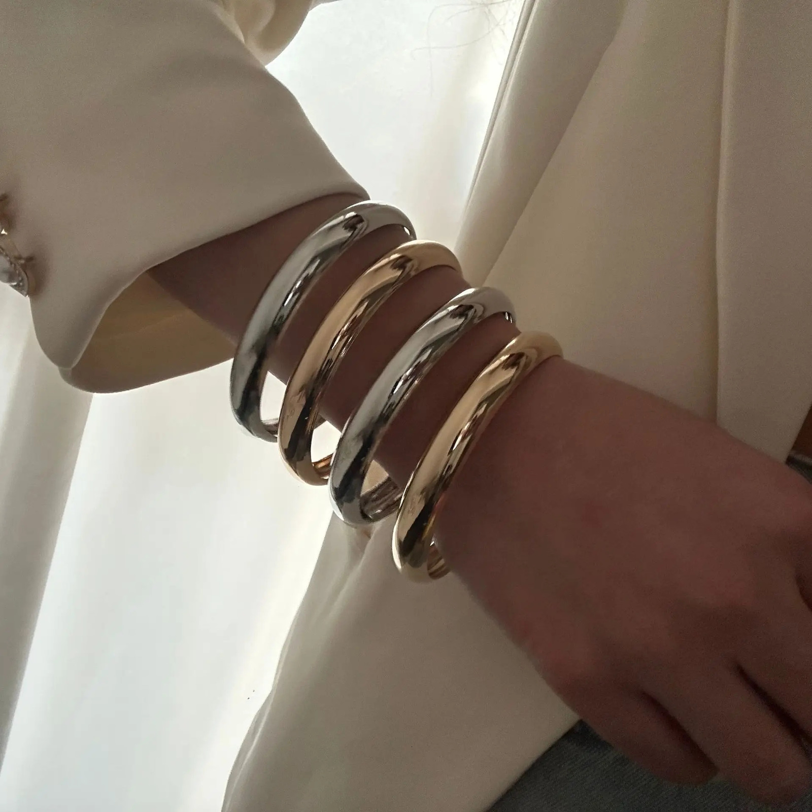 One Set Simple Multilayer Bangle Bracelet Fashion Punk Gold Silver Color Geometric Bangles For Women Men Gift Jewelry 250616