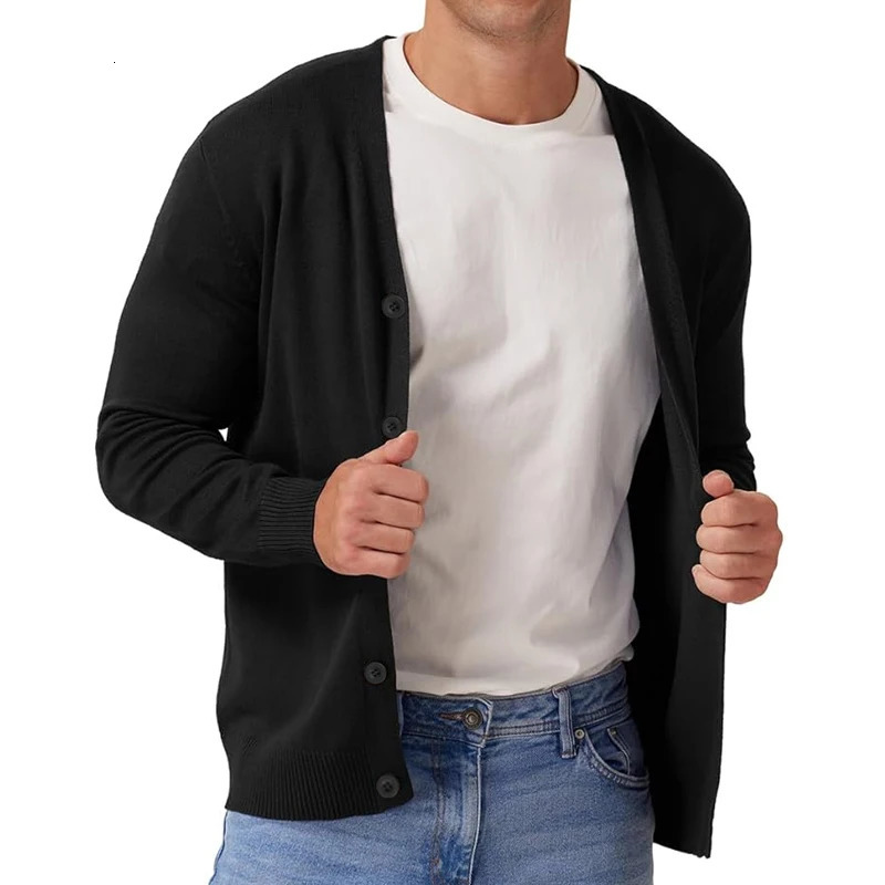 Mens Vintage Long Sleeve Cardigan Sweater with Button V Neck Knitted Sweaters Lightweight Outdoor Casual Coats 250616