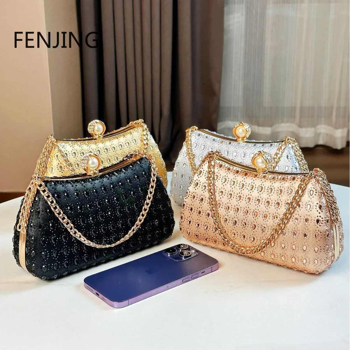 Teardrop Diamond Evening Bag CluTCh Pearl Chain Top-handle Bags Over Shoulder Purse Moon Designer CluTChes Party Z250617