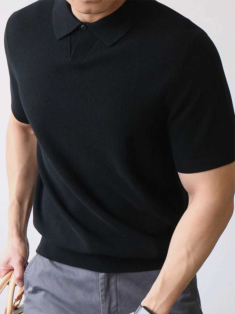 Casual Pure Color Short Sleeve Slim Polos Men Fashion Button Polo Neck Knitted Top Summer High Quality Knitwear Mens Polo Shirts XJ250617