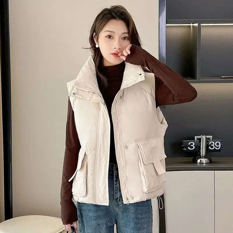 Lady Padded Cotton Giletes Half Stand Collar Short Cold Classic Youthful Womens Vests Sleeveless Warm Elegant Autumn Casual