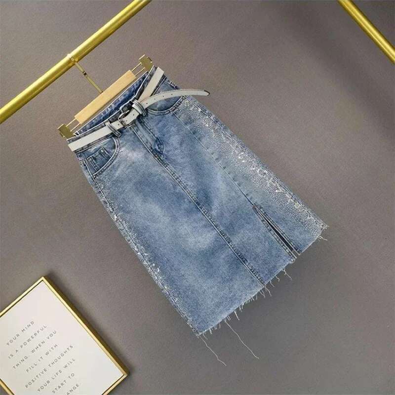 Wrap Jeans Skirts for Women Blue Midi with Slit Woman Denim Skirt High Waist Tight Korean Fashion Streetwear Clothing Trend 2025