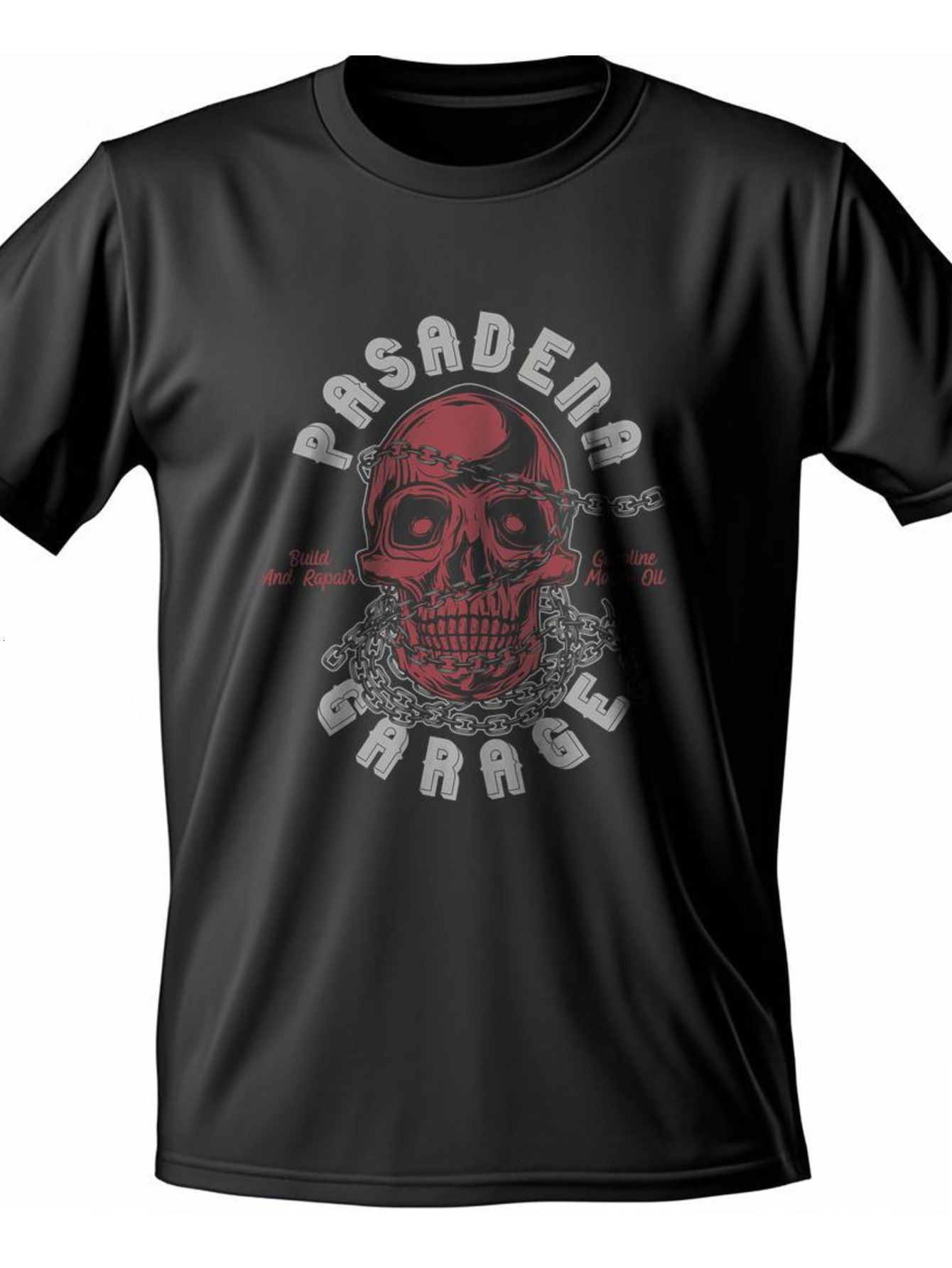 Dongdumaoyi Adult S-3Xl T Shirts Black Round Collar 180G Men Cotton White Text Short Sleeve Skull 8399