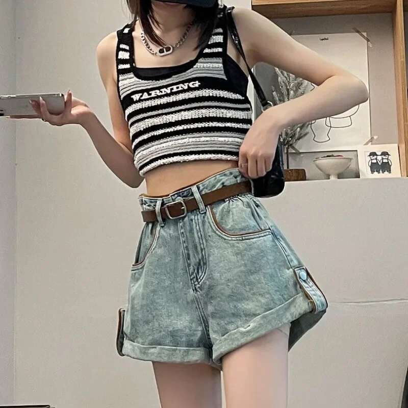 Wide Baggy Womens Denim Shorts Loose With Waist Pocket Female Short Jeans Pants Casual Harajuku Fashion Korean Style Kpop Hot
