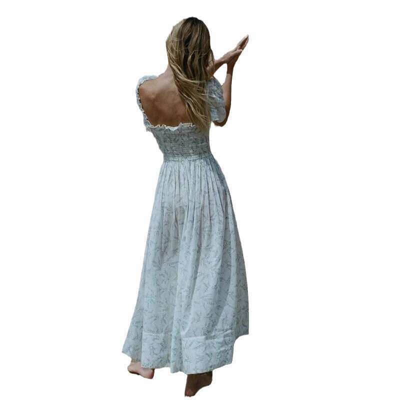 Women Dresses Wedding Guest Dress for Women Summer Dress N709 Summer 2025 Floral Cotton Short Sleeve Square Neck Loose French Vacation Mid-length Dres