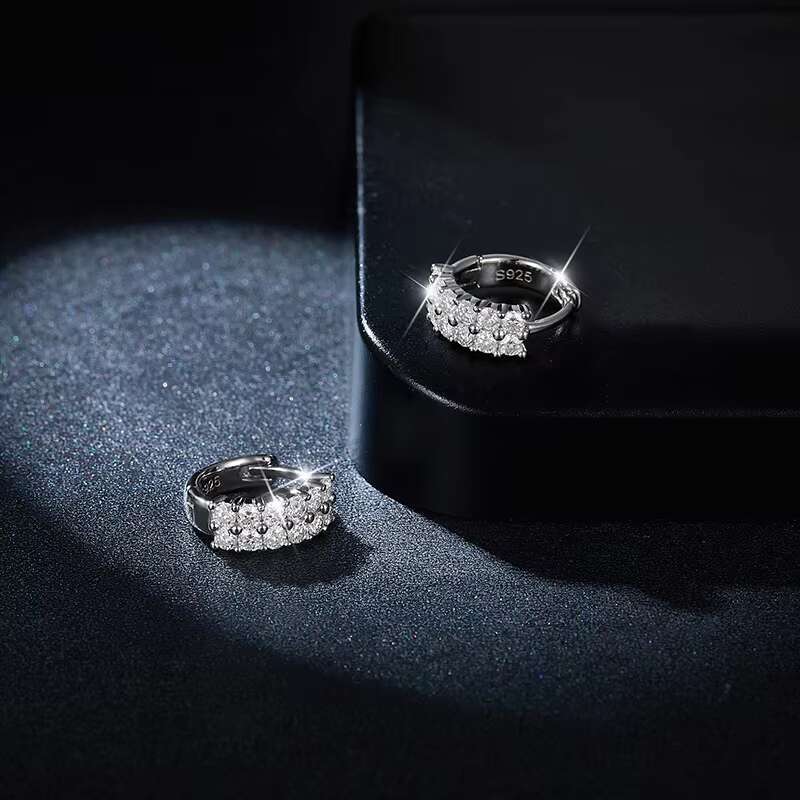 Ruizuan Fine Jewelry Hiphop Hoop Earrings Round 1.8mm Moissanite Diamond Sterling Earrings