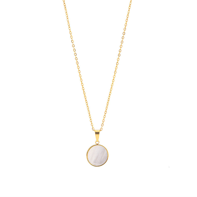 Fashion Simple Elegant White Mother-of-Pearl Geometric Necklace for Women Titanium Steel Light Gold Color Non-Fading Pendant Jewelry