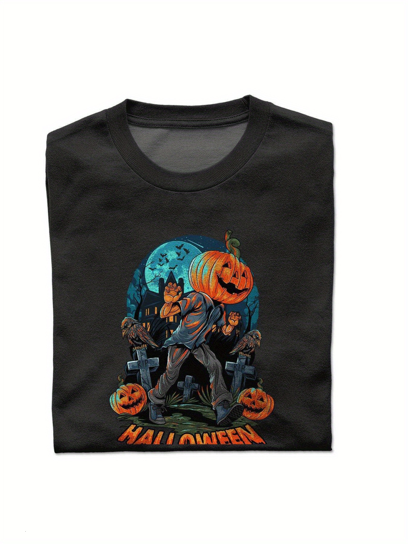 Dongdumaoyi Adult Men Short Sleeve 180G S-3Xl T Shirts Round Collar White Graphics Black Cotton Halloween c8ce