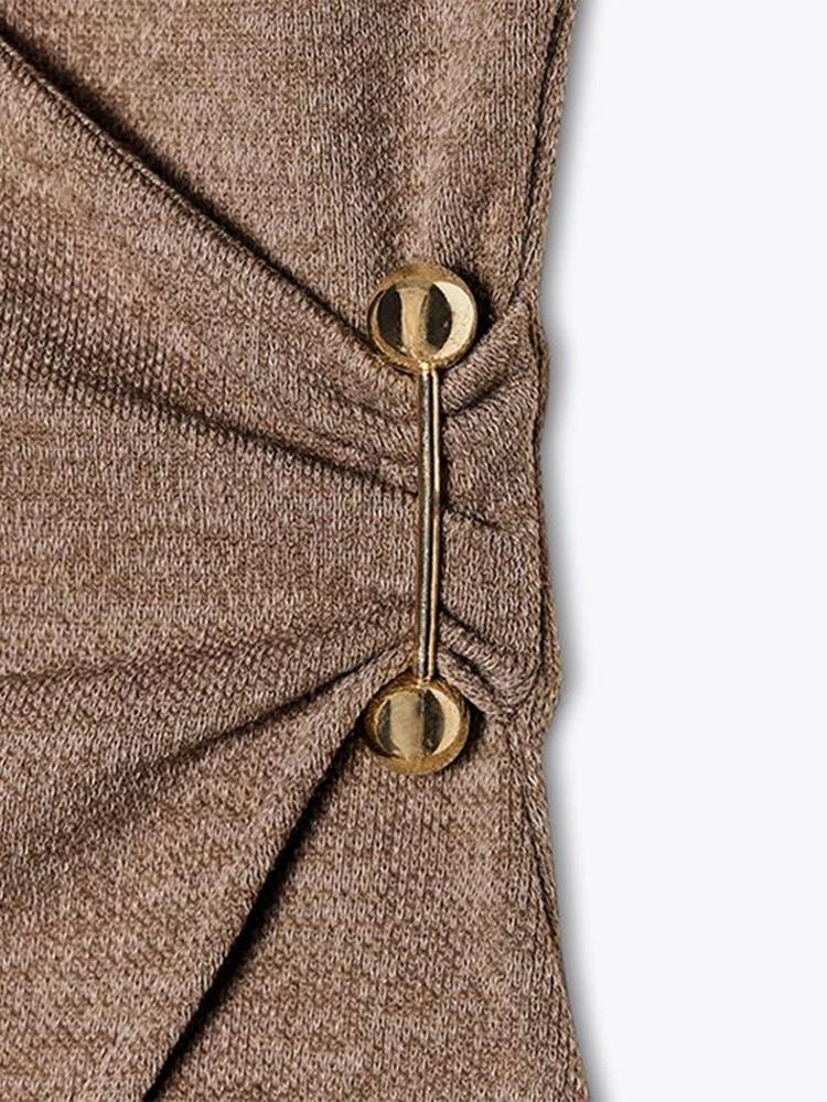 Pin Double Breasted V-neck Top Pants Womens Set Sleeveless Top Wide Leg Mid Waist Trousers Spring Summer Commuting Office Suit 250616