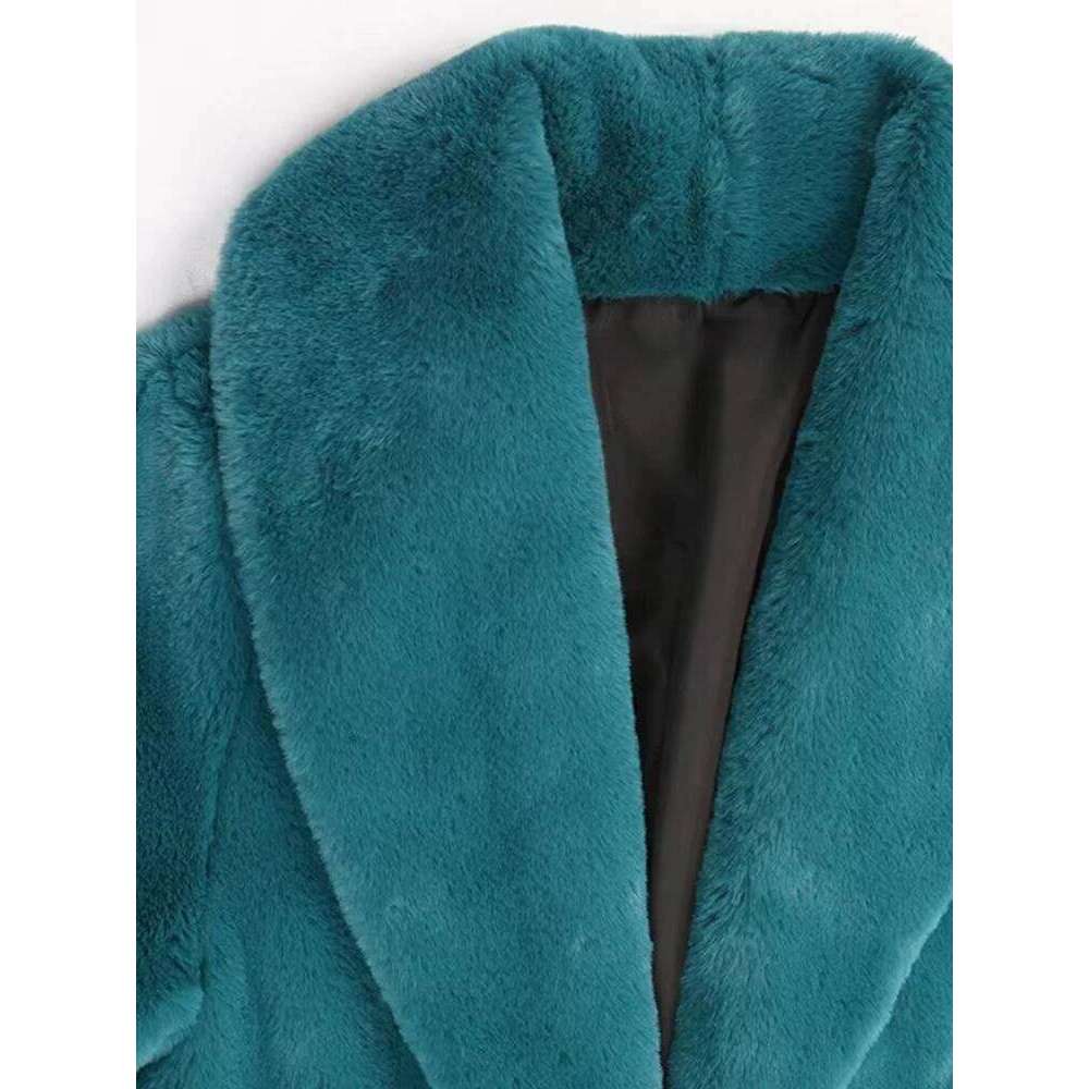 Mauroicardi Winter Extra Long Thick Warm Soft Fitted Fluffy Faux Fur Coat Women Shawl Collar Elegant Chic Furry Overcoat