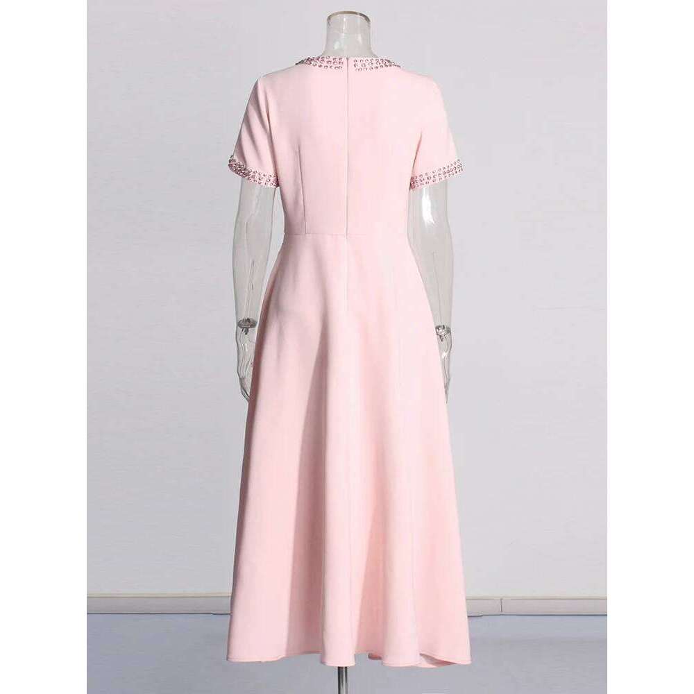 Designer Clothing 2025 TWOTWINSTYLE Slim Patchwork Bowknot Dresses For Women Round Neck Short Sleeve High Waist Spliced Dias Elegant Dress Female