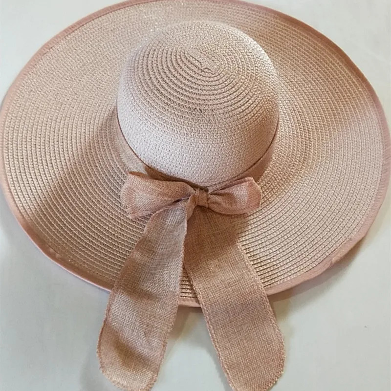 Summer Womens Bowknot Straw Hat Beach Big Brimmed Hat Foldable Travel Seaside Vacation Travel Outdoor Sunscreen Caps 250616