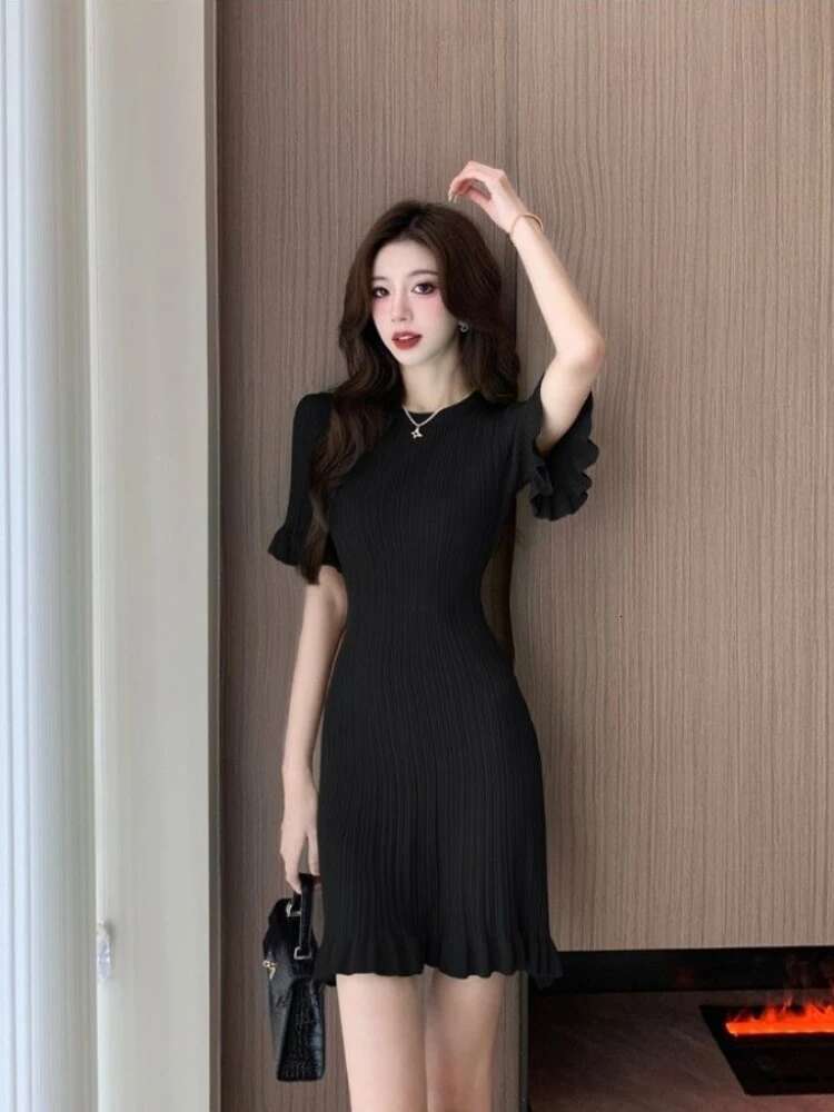 Womens Dress Green Knitted Short Female Dresses Ruffle Crochet Mini Beach Holiday Outfits New Features of One-piece Y2k Curvy X