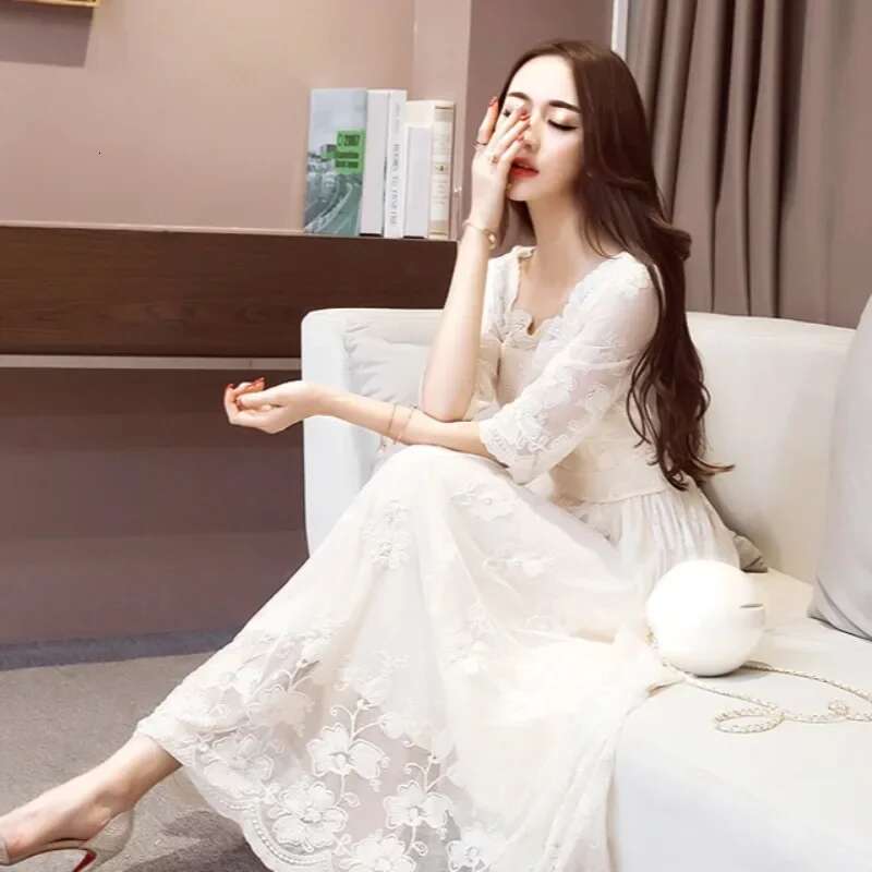Elegant Womens Long Sleeve Dresses Embroidery Female Dress White A Line Y2k New In Chic Pretty G On Sales Casual Youth Designer