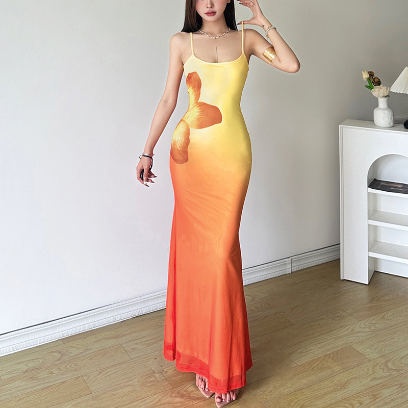 B616Cross-border European and American style summer new women's clothing street fashion sexy suspender long dress female