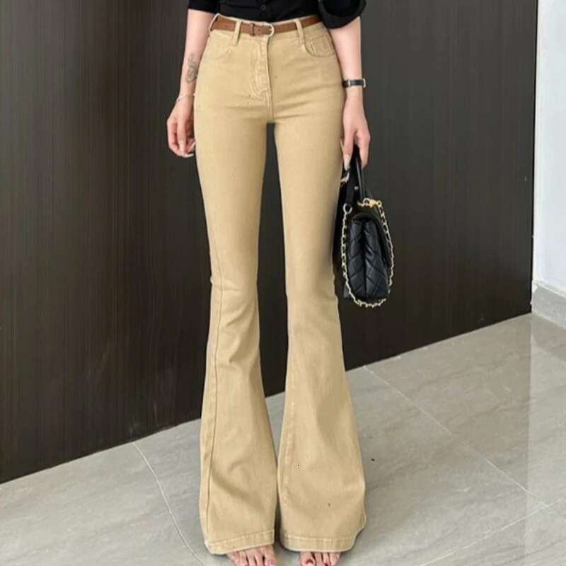 Skinny Slim Fit Cowboy Pants for Woman Wide Leg Flared Trousers Grunge Y2k Harajuku Fashion Wholesale Spring Womens Flare Jeans