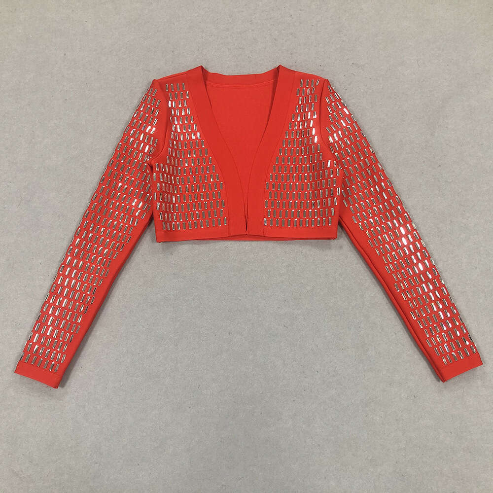 Autumn New Arrival Banquet Evening Dress Socialite Full Diamond Long Sleeve Bandage Coat Women's Style