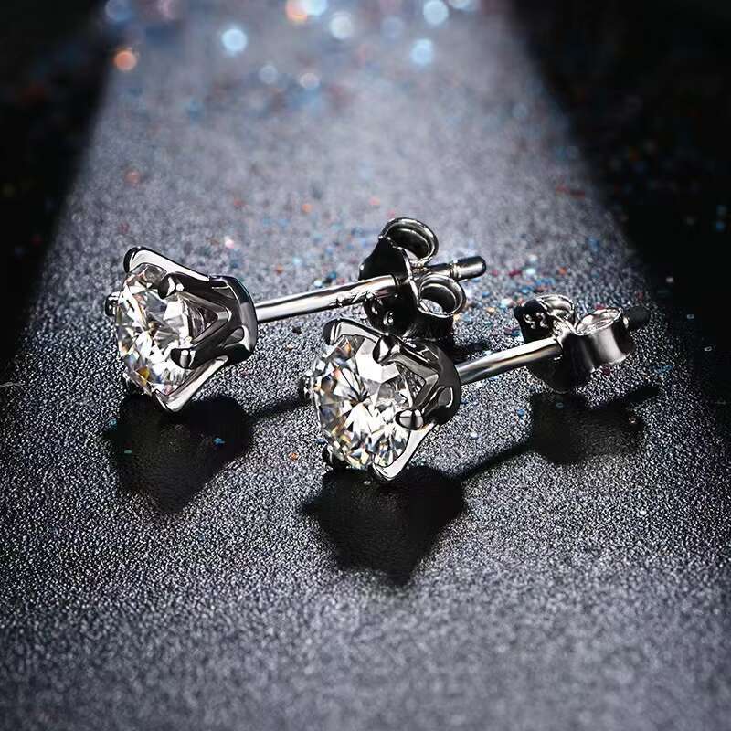 Flat Back Dainty 1 Carat Sterling Silver 925 Ladies Moissanite Stud Earrings for Women