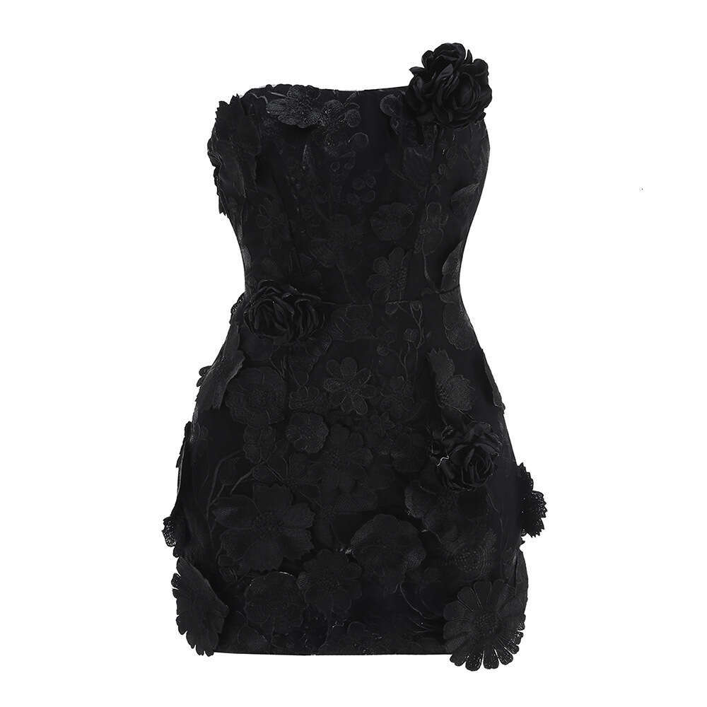 High-end Women's New Sexy Slim Fit Strapless with Floral Decoration A-line Dress for Banquet Evening Gown