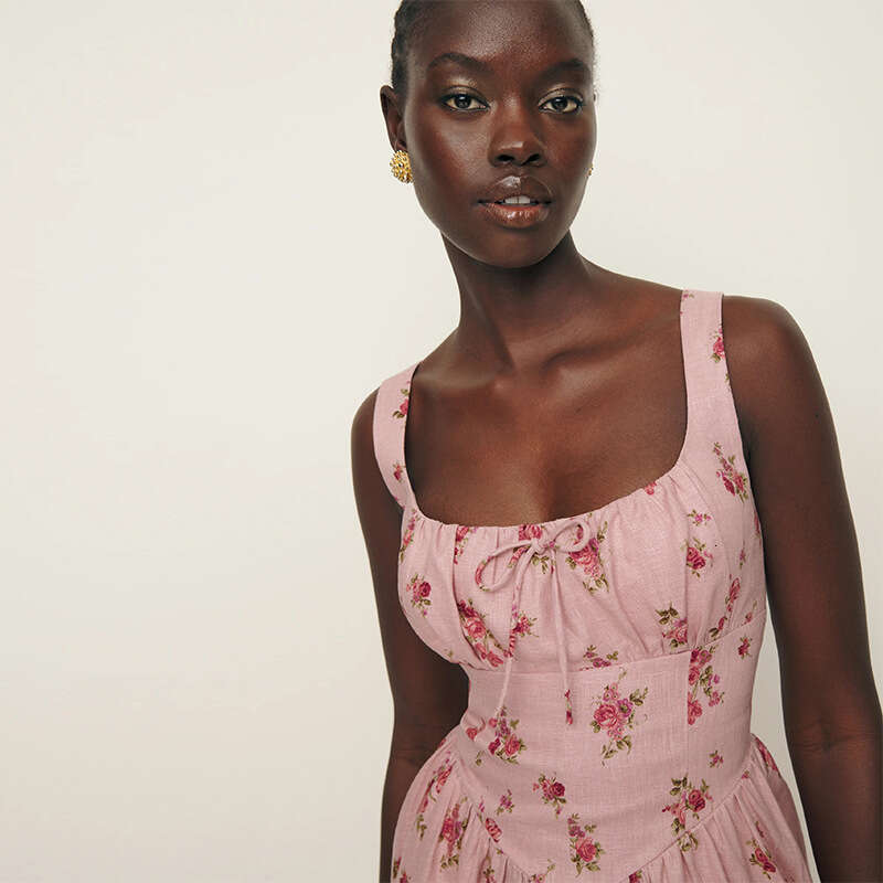 Designer Dresses for Women Whitedress Buttock 789 Summer New 2025 Linen Pink Square Neck Mid-length Vacation Dress French Style Women