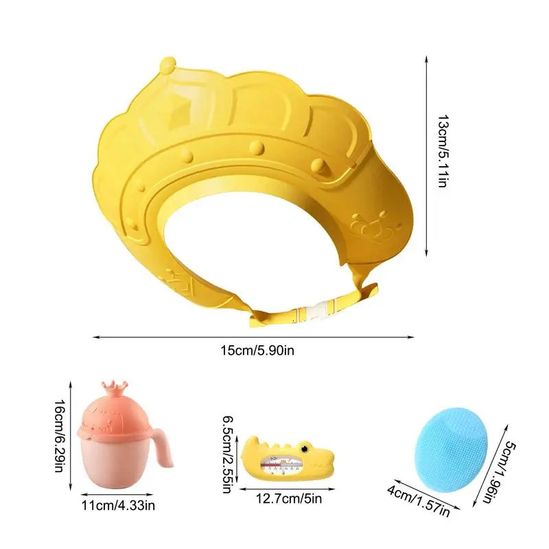 Shower Hat For Kids Bath Head Cap Visor With Water Temperature Gauge And Shampoo Cup Shampoo Cap With Shampoo Brush Protect Ears 250617