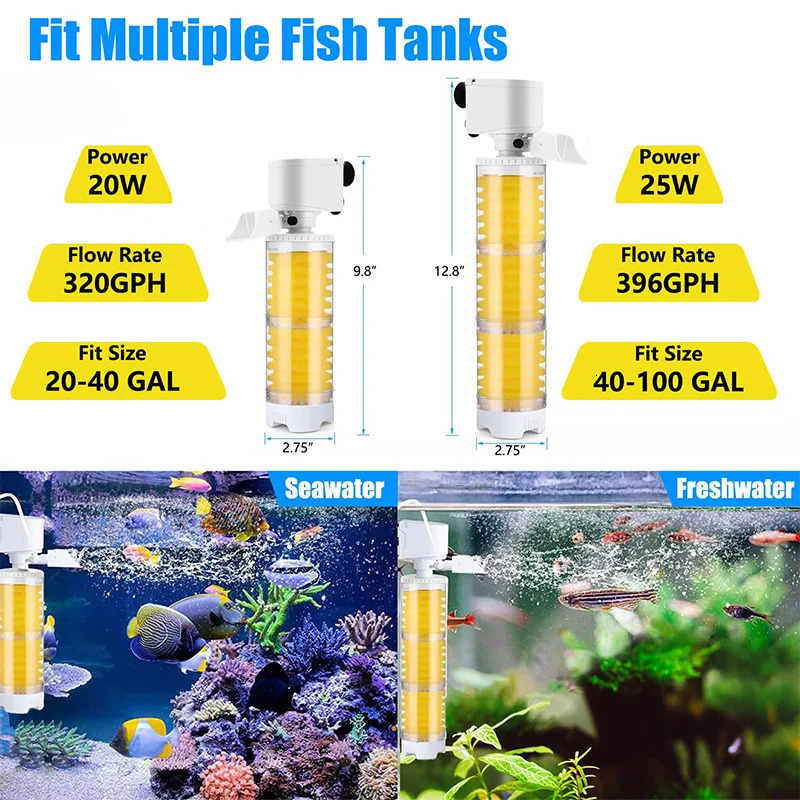 Aquarium 3-in-1 Silent Filter Bucket Automatic Fish Feces Suction Filter Fish Tank Submersible Water Pump Sponge Filter Skimmer 250613