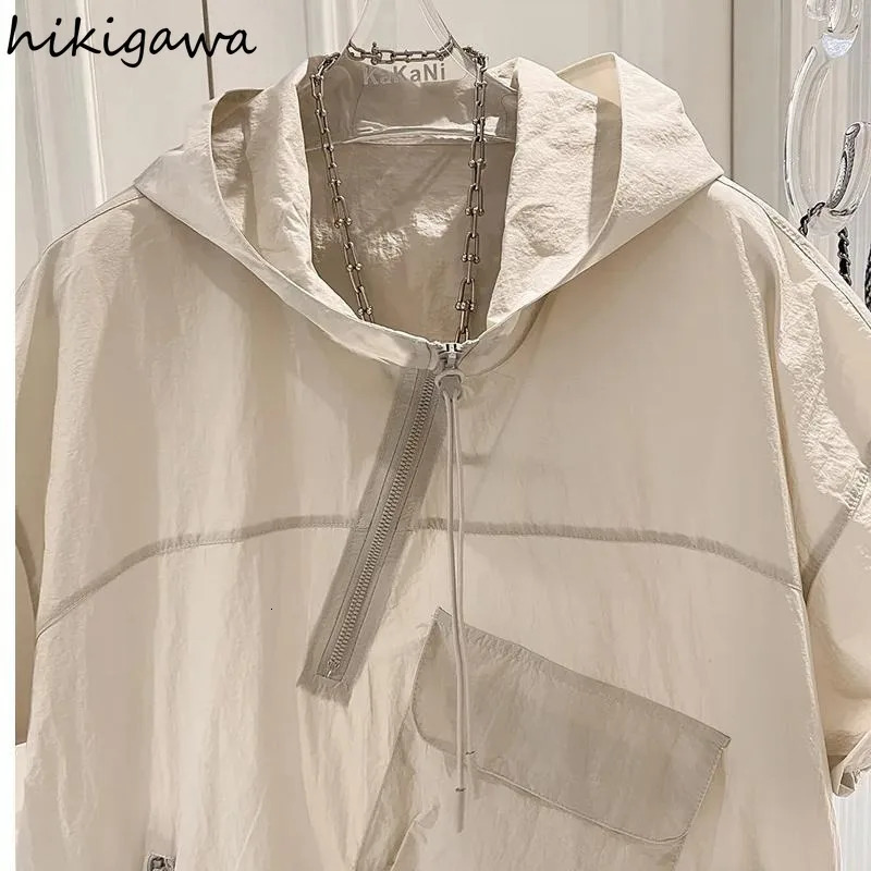 Summer Hoodies Womens Clothing Short Sleeve Hooded Half Zipper Y2k Tops Streetwear Casual Fashion Korean Sweatshirt Ropa Mujer 250612