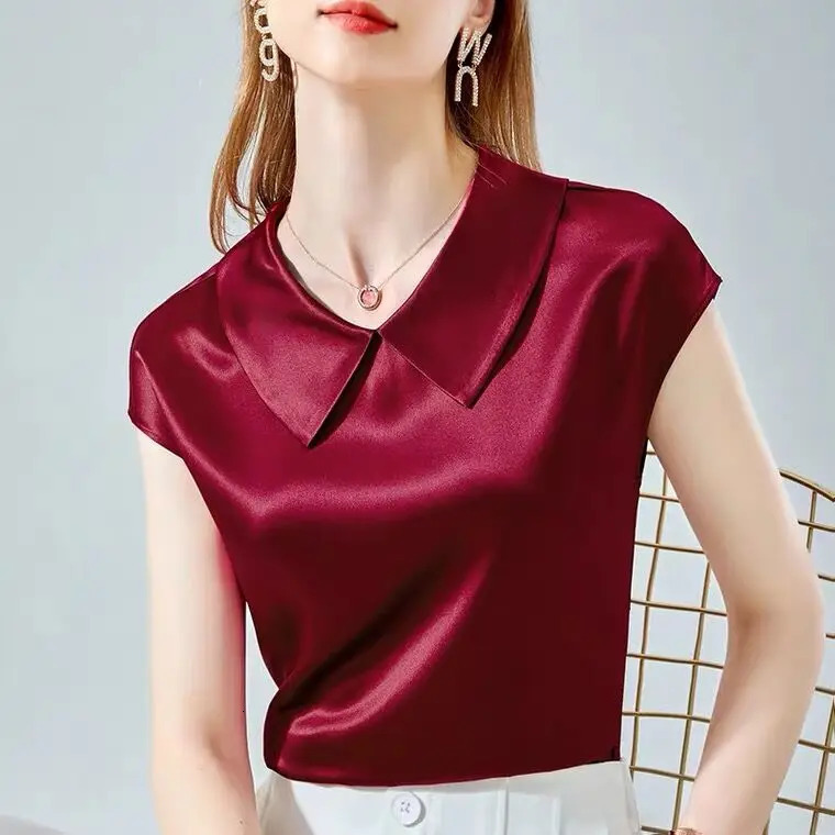 camisas de mujer elegant Ice silk Shirt plus size artificial silk tops Acetate satin Blouse Doll Collar White Girlish blouse 250614